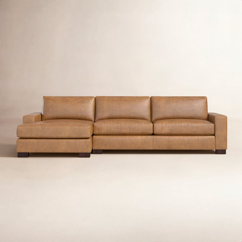 Jonie Genuine Leather 2-Piece Chaise Sectional, Bistro Saddle Genuine Leather, Left Hand Facing
