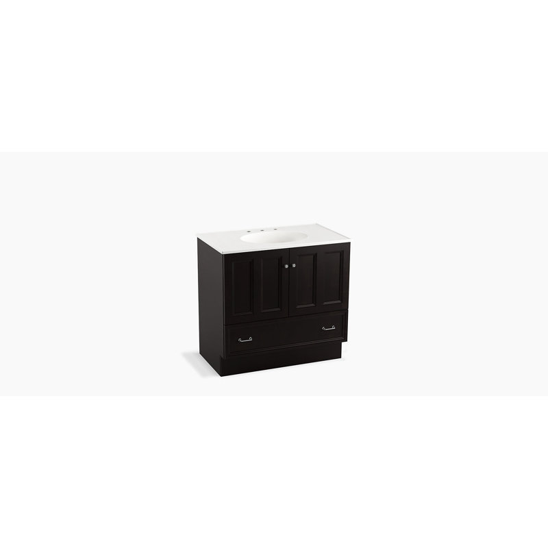 Damask 36" Vanity Base Only with Toe Kick, 2 Doors and 1 Drawer, Batiste noire