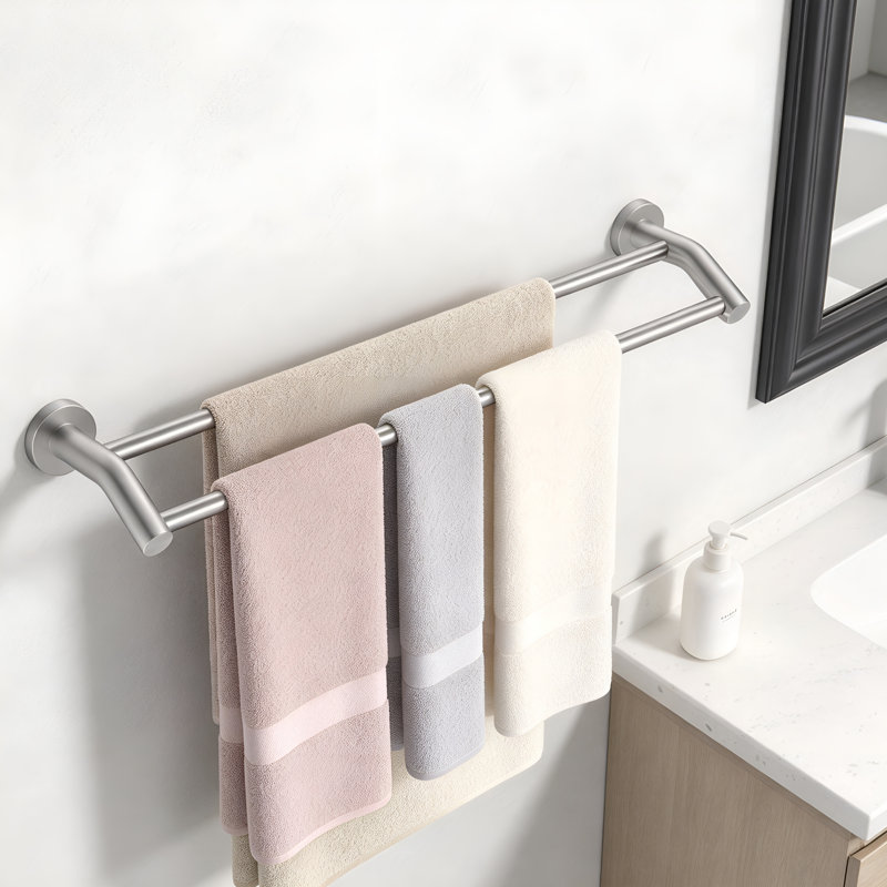 SUS304 Stainless Steel Double Towel Bar, Wall Mounted Space Saving Towel Rack for Bathroom, StainlessSteel