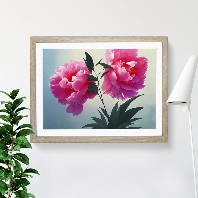 XH1022-9210X Tremendous Peonies - Single Picture Frame Painting, 46cm H x 64cm W x 2cm D, Oak