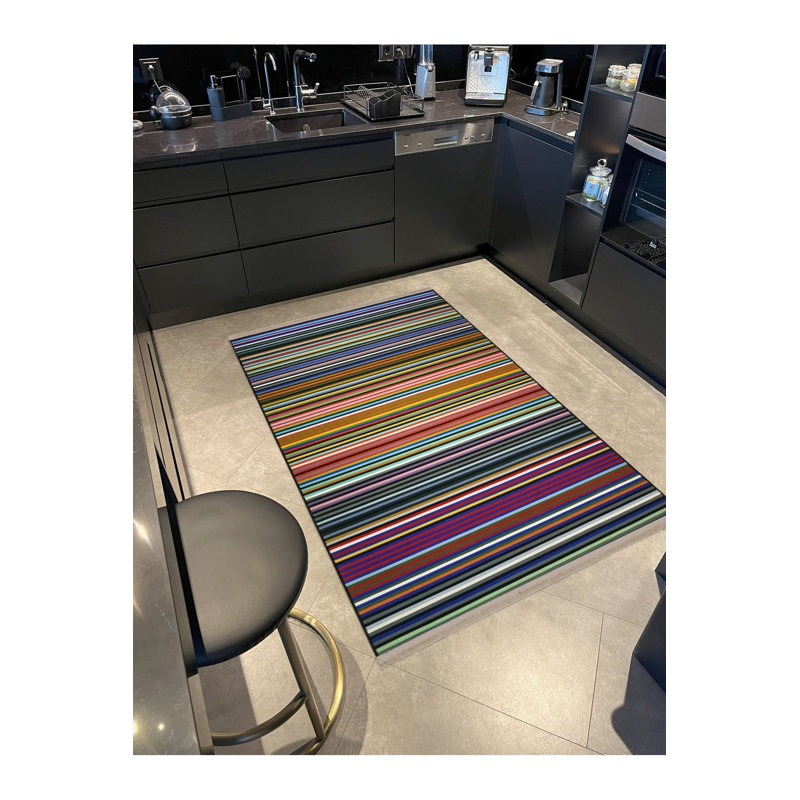 Multi Colour Line Striped Fringed Creative Modern Decorative Machine Washable Area Rug, Rectangle 3'3" x 4'11"
