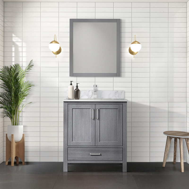 Meuble-lavabo de salle de bain 30 po X P 22 po D, plateau en marbre de Carrare Miroir, Gray, Grey