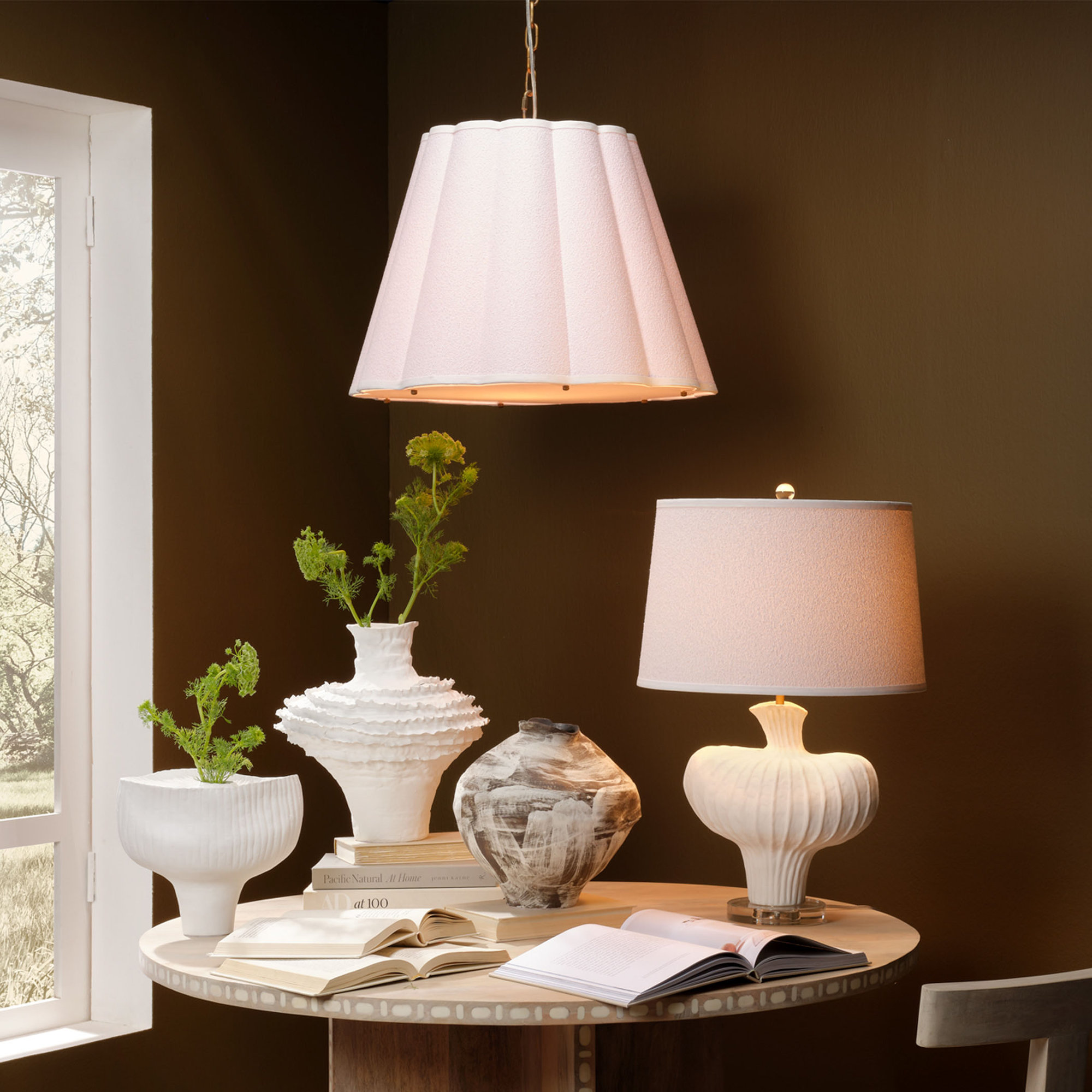 Alala 1-Light Pendant, Boucle Linen, White
