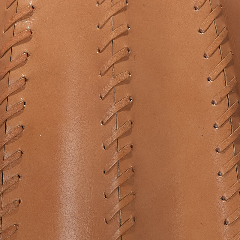 Tan Leather Table Lamp with White Linen Shade