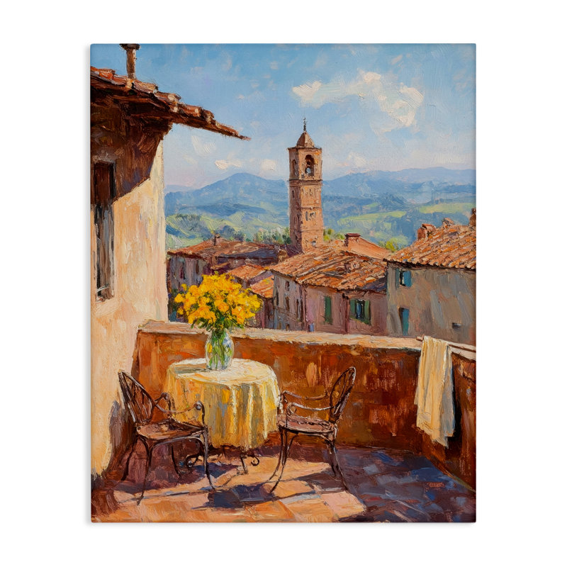 Toile ensoleillée avec vue sur le balcon, conception de Petal Prints Design, H 20 po x l 16 po