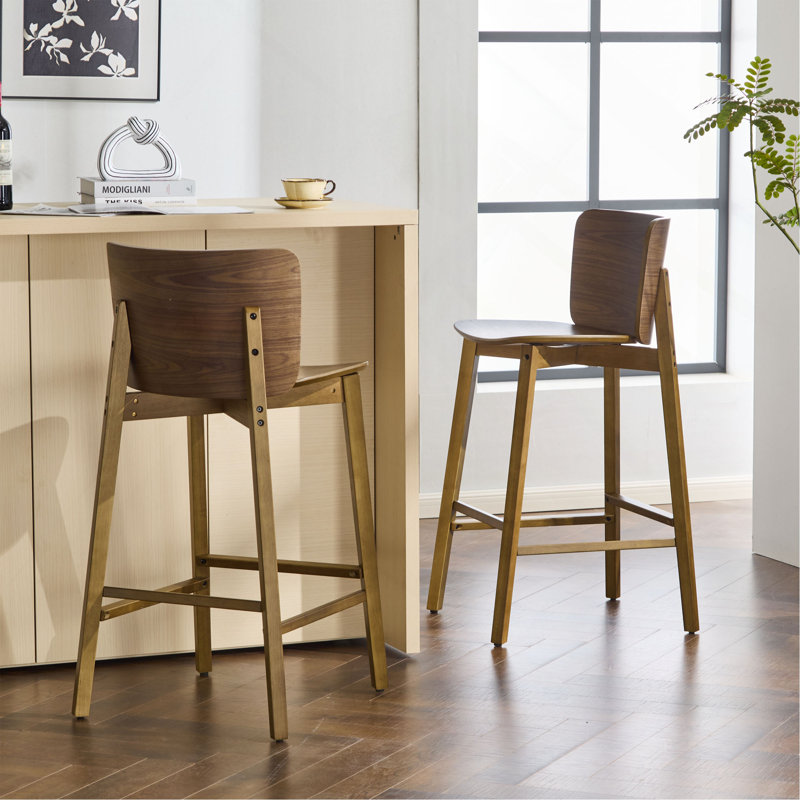 Tabouret de bar d'intérieur en bois, finition noyer, ensemble de 2