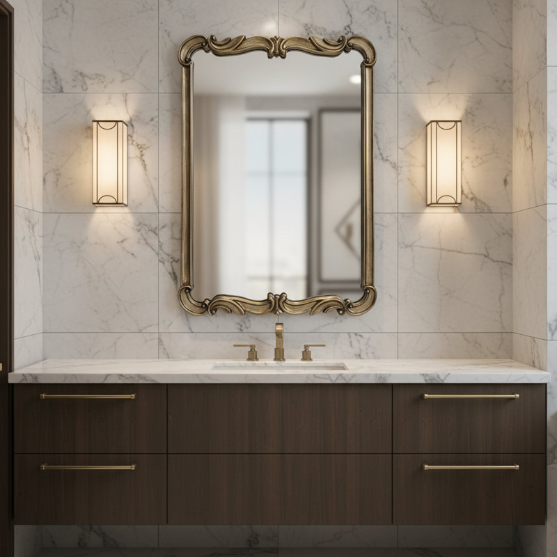 Asbille Antique Silver Wall Mirror, Silver