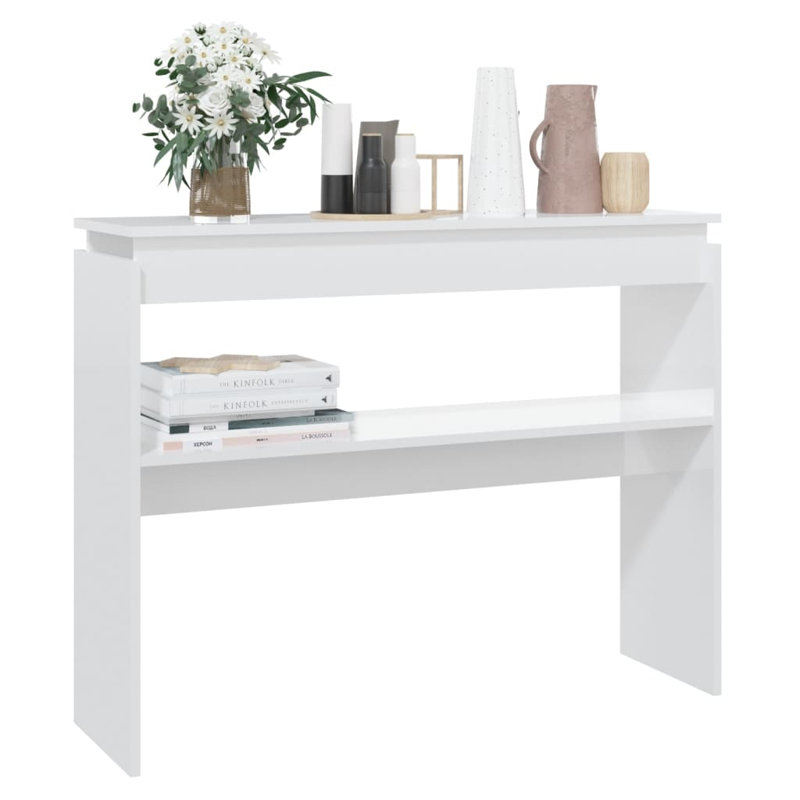 Console avec rangement compact en bois d'ingénierie, Blanc très luisant, H 31,5 po x l 40,2 po x P 11,8 po