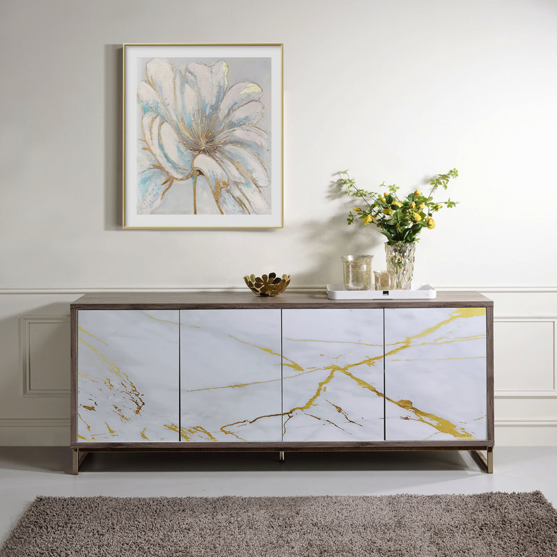 Armoire console avec finition chêne blanc et finition champagne