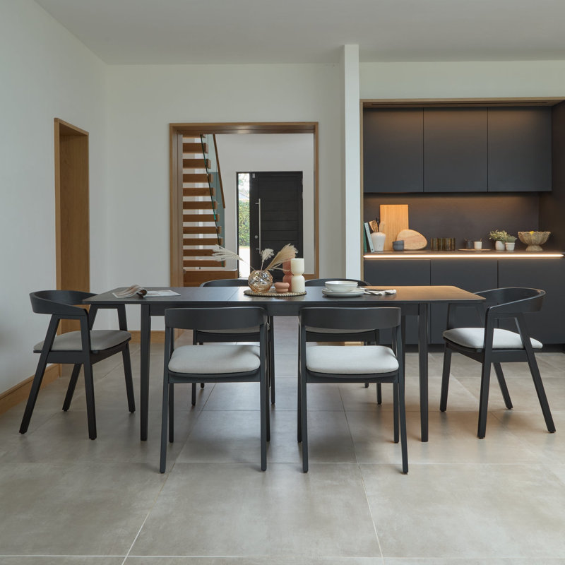 Oak Extending Dining Table Set - 6 Seater - Oak Chairs, Black/White