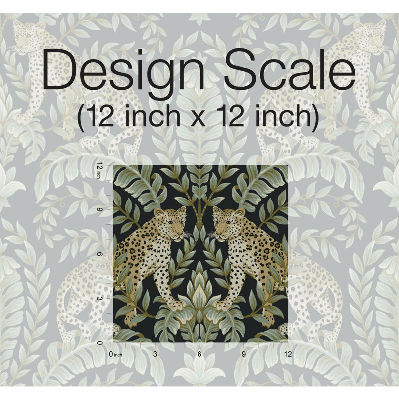 Rouleau de papier peint lisse 27 pi 27 po Jungle Leopard, Noir / vert