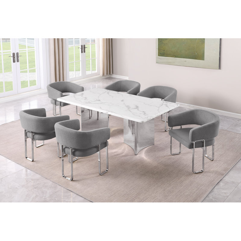 Ensemble de salle à manger Grand White, 72 po L x 40 po l (7 pièces), Gris foncé, Argent argent