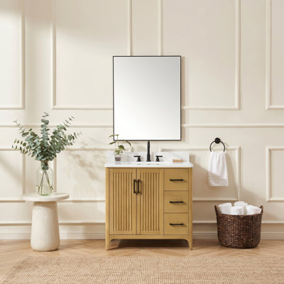 Meuble-lavabo simple cannelé 36 po avec lavabo 36 po avec tiroirs de rangement pour la salle de bain