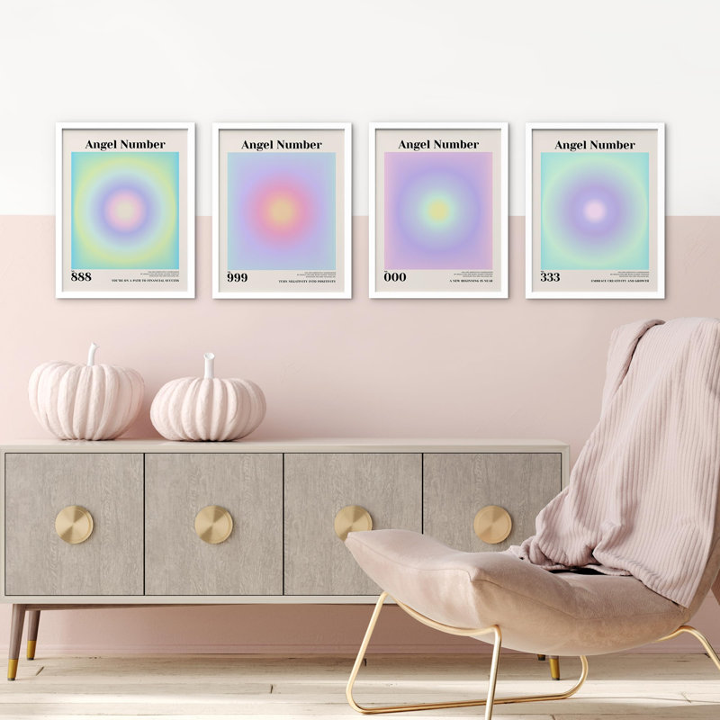 «Angel Number Aperture Collages Shapes», impression encadrée sur papier, 4 pièces, Blanc, H 16 po x l 12 po