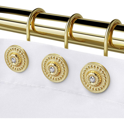 Crochets de rideau de douche décoratifs antirouille, anneaux de rideau de salle de bain durables en alliage de zinc avec motif perlé, ensemble de 12