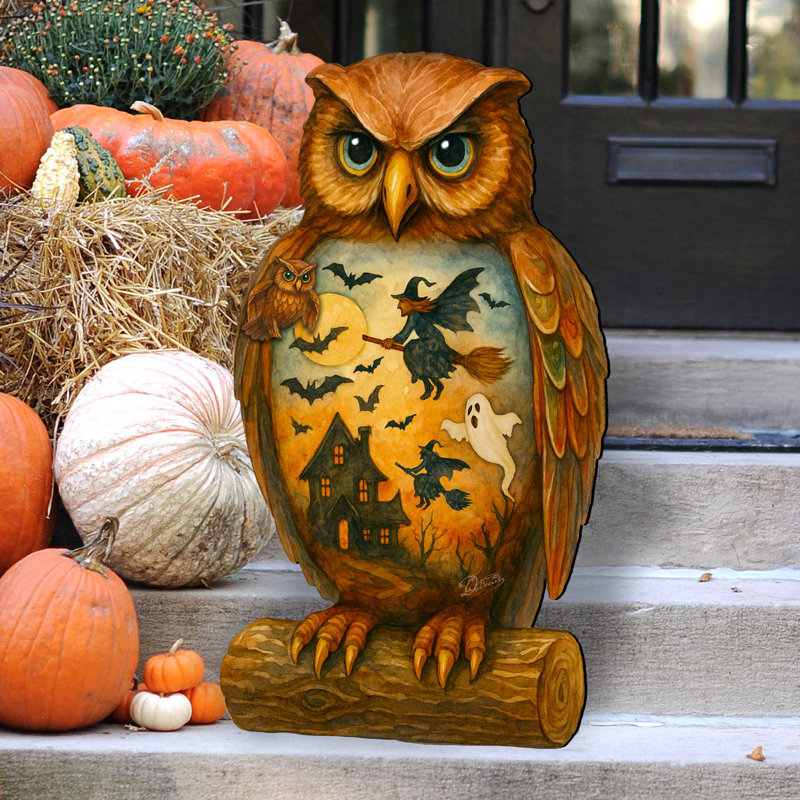 Halloween Owl Door Hanger – Handcrafted Wooden Door Décor By G. Debrekht