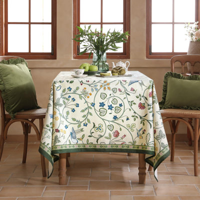 Nappe en lin, impression de nappe blanche et verte résistante au froissement