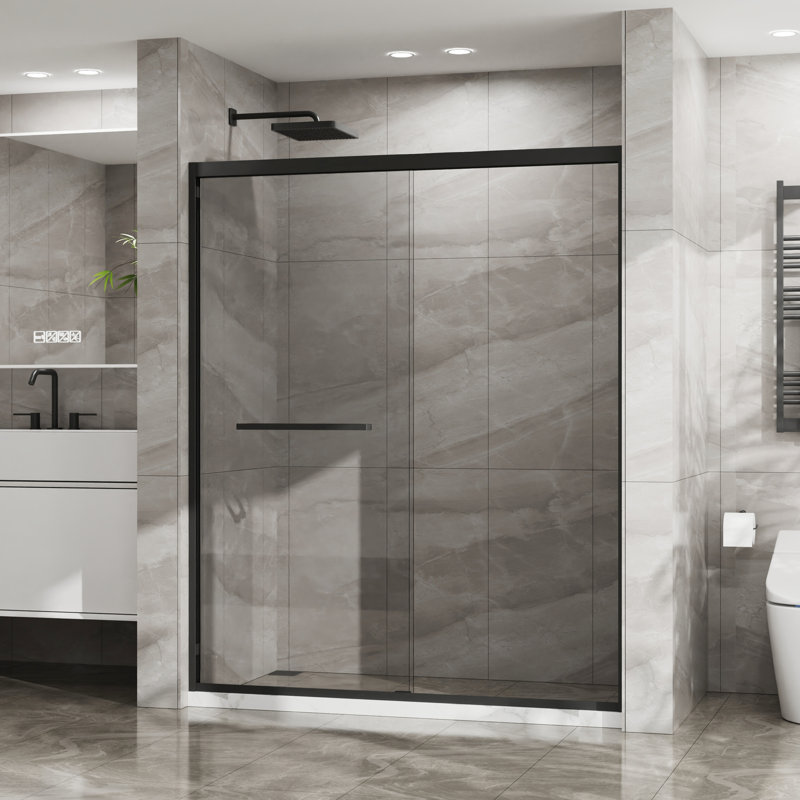 Cabine de douche 60 po x 72 po - Verre trempé transparent, noir mat, gracieuse optimisation de l'espace de porte de 60 po x 72 po