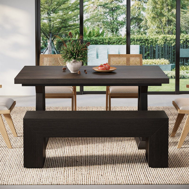 47'' Farmhouse Wooden Dining Bench, Black