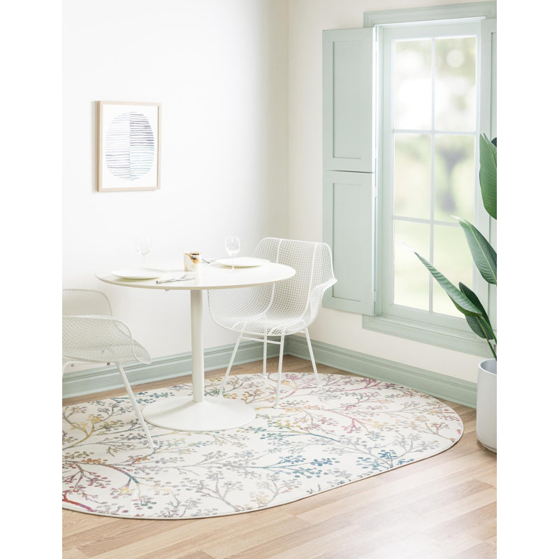 Tapis floral vert / mauve / blanc Adelin, Ovale 5 pi 3 po x 7 pi 10 po