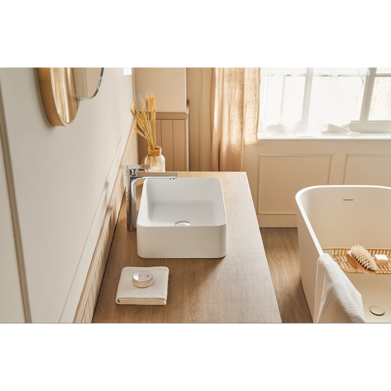 20" x 14" Matte White Solid Surface Vessel Bathroom Sink Basin