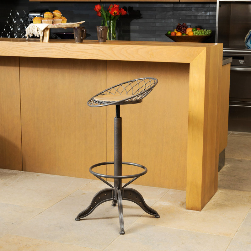 Edgington Swivel Upholstered Adjustable Height Counter Stool with Metal Frame