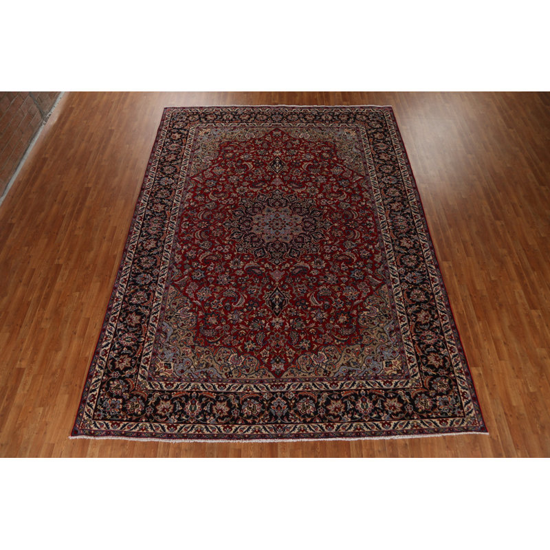 Tapis unique en laine rouge de style années 1980 de 9 pi 6 po x 12 pi 9 po