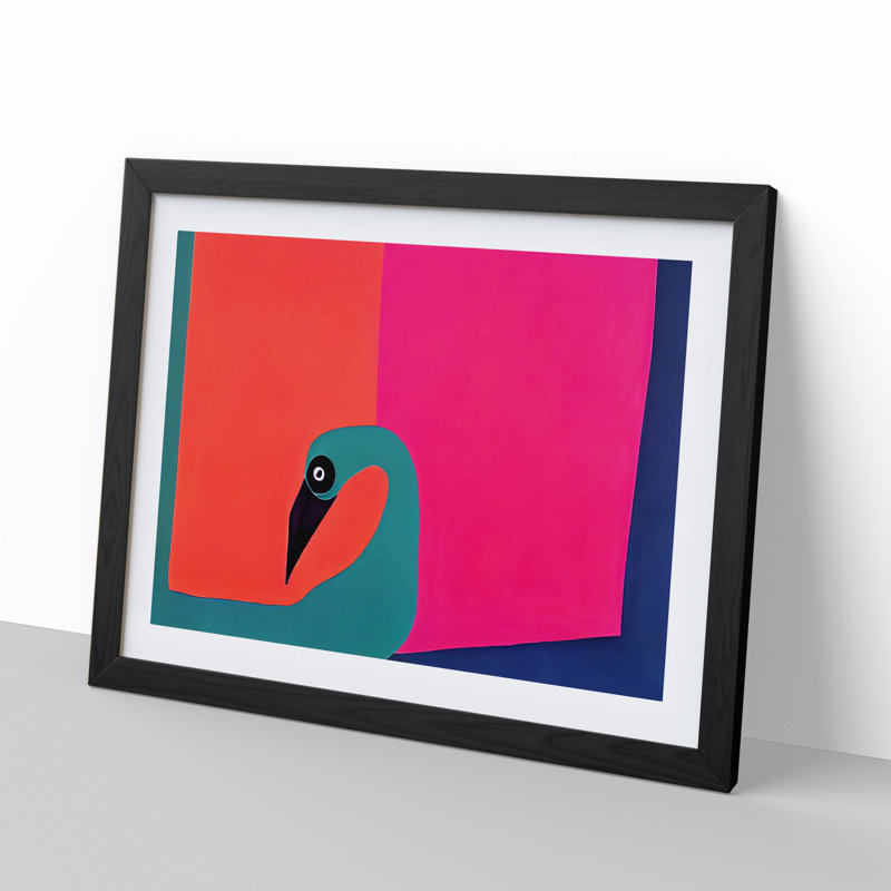Modern Abstract Flamingo - Framed Print, Black Framed, 46cm H x 64cm W x 2cm D