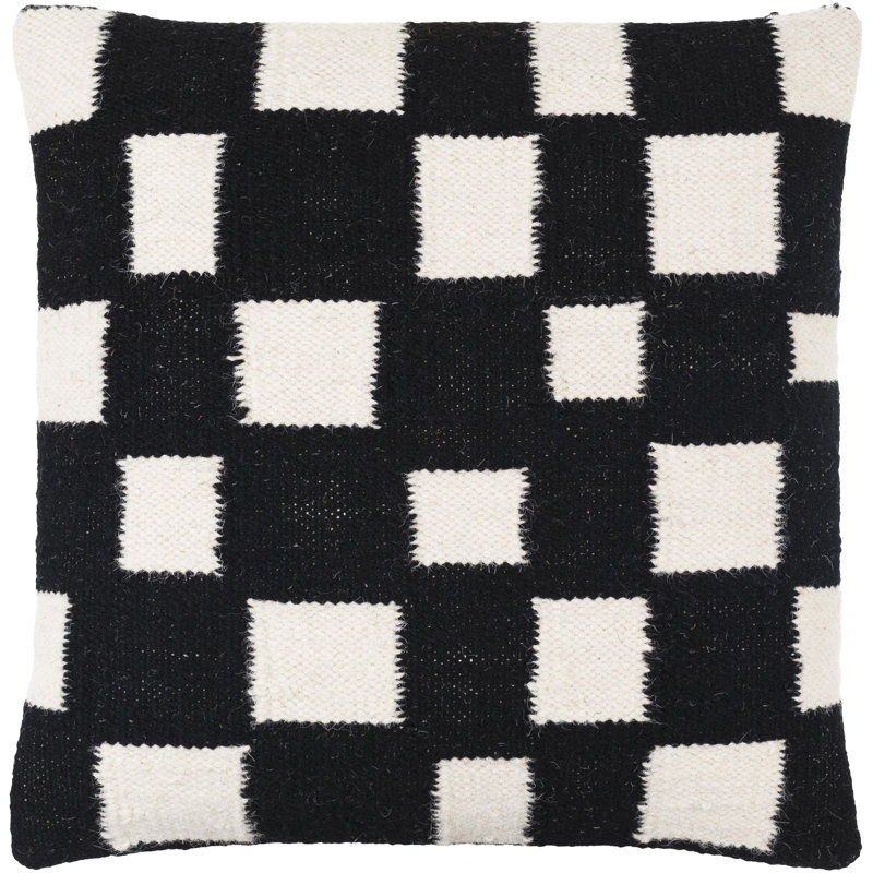 Coussin Leonida, Noir de jais / blanc cassé, Polyester/ Bourre en polyester, H 22 po x l 22 po