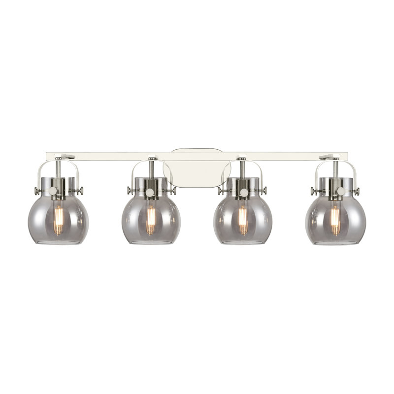 Éclairage pour meuble-lavabo mural 6 po Shueyville, Fumée, Nickel poli, Quatre lumières
