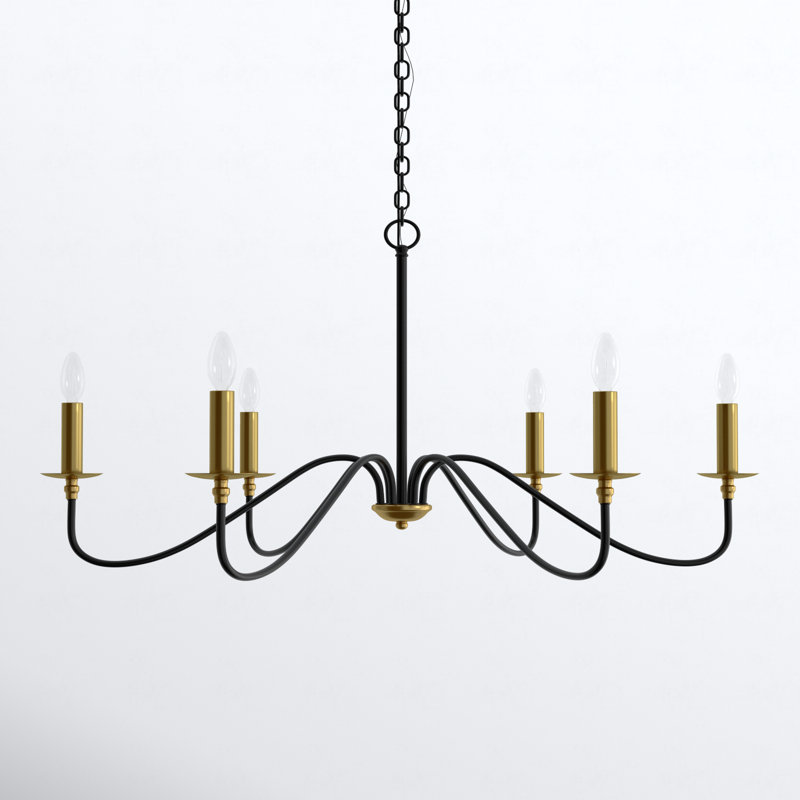 Ableton Iron 6-Light Chandelier, Black/Brass, 22" H x 42" W x 42" D