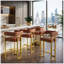 Tabourets de bar modernes de hauteur comptoir, ensemble de 4 tabourets de bar en cuir de polyuréthane de style Mid-Century de 26 po avec dossier et repose-pieds, structure en acier au carbone or mat, rose-622734381