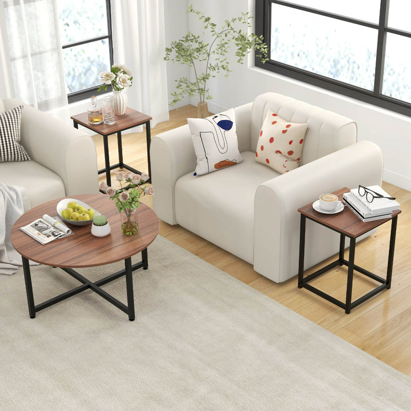 Walnut and Black 3-Piece Modern Nesting Coffee Table Set