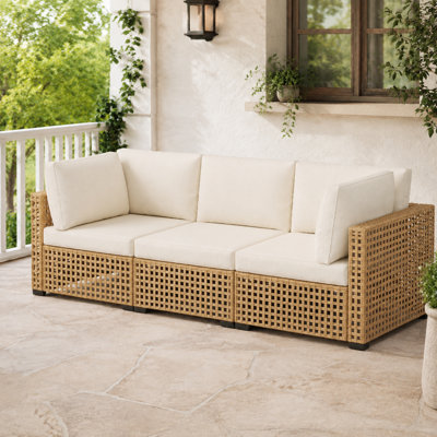 Ensemble de patio en rotin 3 pièces avec coussins