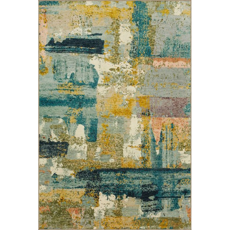 Pastel Painted Striped Decorative Washable Carpet, Rectangle 4'8" x 6'7"