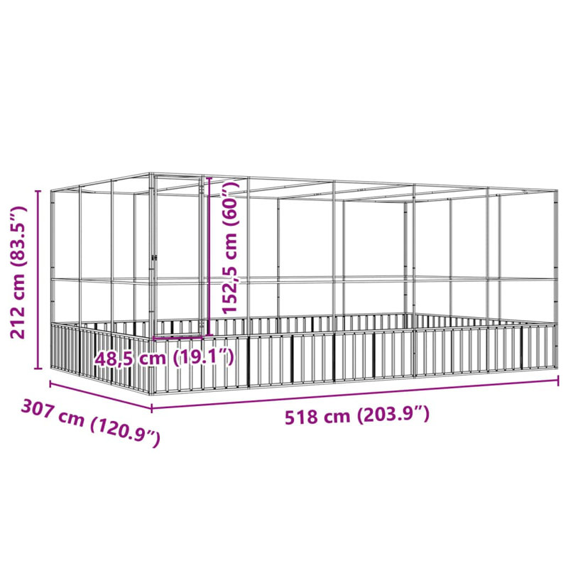 Silver Steel Aviary with Extension 203.9" x 120.9" x 83.5"