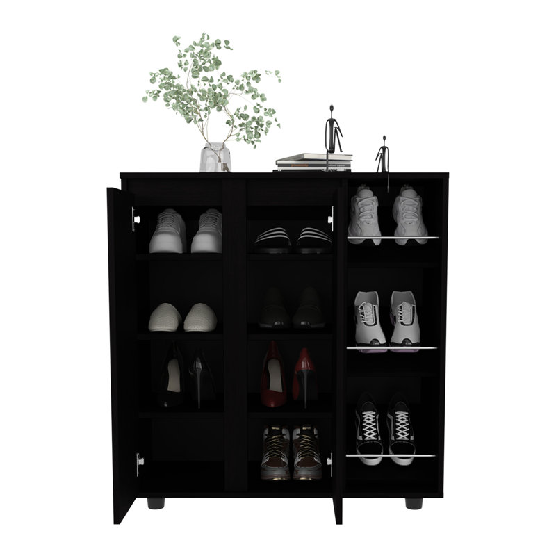 Organisateur de chaussures et de bottes à 3 niveaux Modern, panneau de particules, finition blanche pour chaussures compactes, sacs, petits articles,