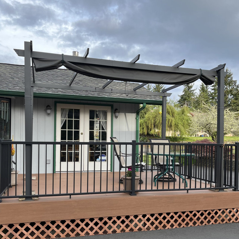 Pergola en aluminium avec auvent, Gris, H 8 pi x l 13 pi x P 11 pi