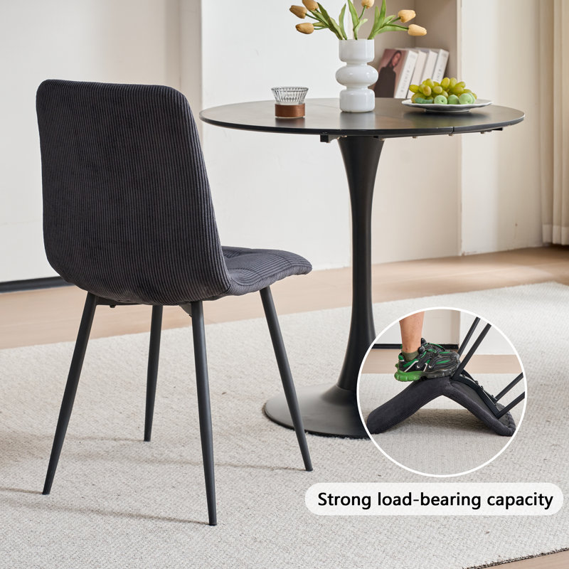 50cm H Corduroy Upholstered Metal Side Chair, Black