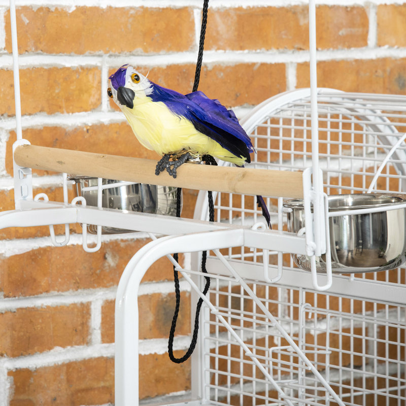 Cage à perroquets de 140 cm (55 pouces), en acier blanc, avec crochets, perchoirs, mangeoires et support à roulettes pour volière d'inséparables et perroquets curieux.