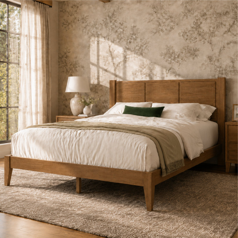 Knighten Solid Wood Queen Bed Frame Light Walnut, Queen, Light Walnut
