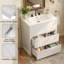 Meuble-lavabo simple autoportant 30 po avec plateau en céramique et tiroirs à fermeture en douceur, blanc brillant