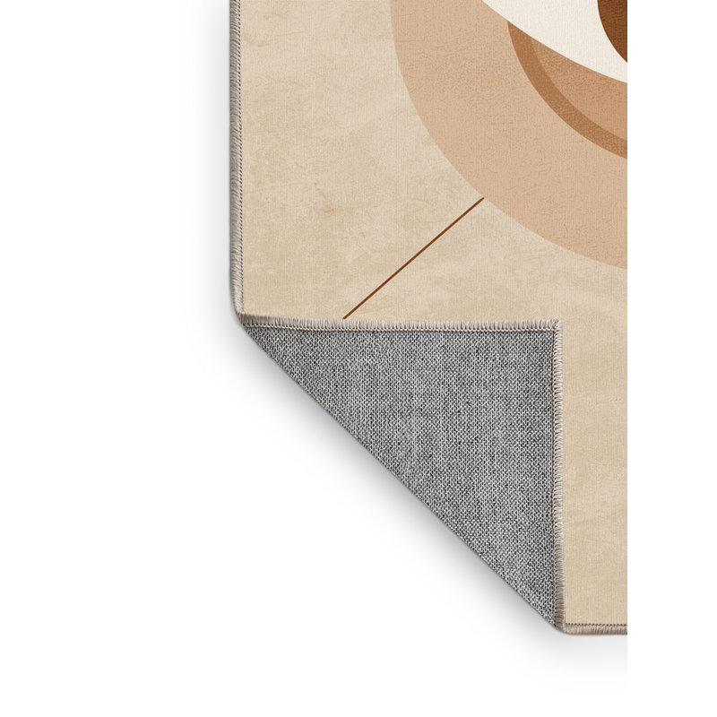 Machine Washable Pavni Open Eye Of Awareness Minimalist Rug in Beige – Beige Binding, 5x7