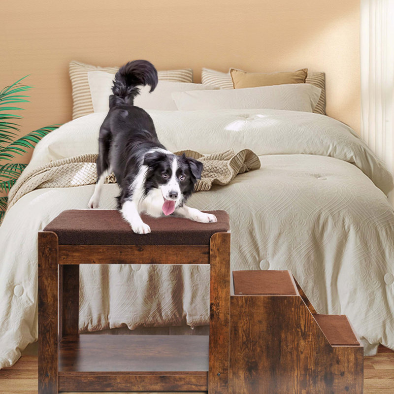 Lit superposé pour animaux de compagnie avec marchepied amovible, perchoir de fenêtre, coussin et bloc-notes pour chat