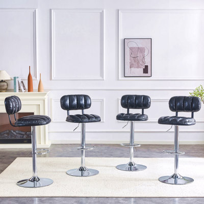 Ensemble de 2 tabourets de bar à hauteur ajustable, revêtement en similicuir noir avec base et repose-pieds chromés, tabourets modernes et confortables