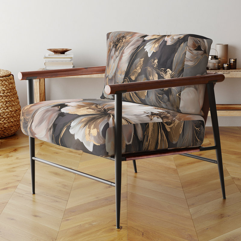 Pivoine blanche et blanche Blooms In Motion IV - Fauteuil rembourré traditionnel, fauteuil d'appoint blanc, Doré
