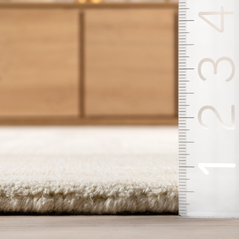 Ivory Rectangular Handmade Wool Area Rug