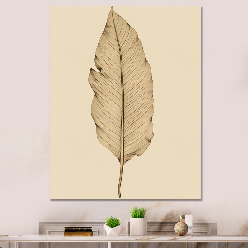 «Minimal Botanicals», feuille de palmier sur fond blanc, H 40 po x l 30 po, Toile tendue