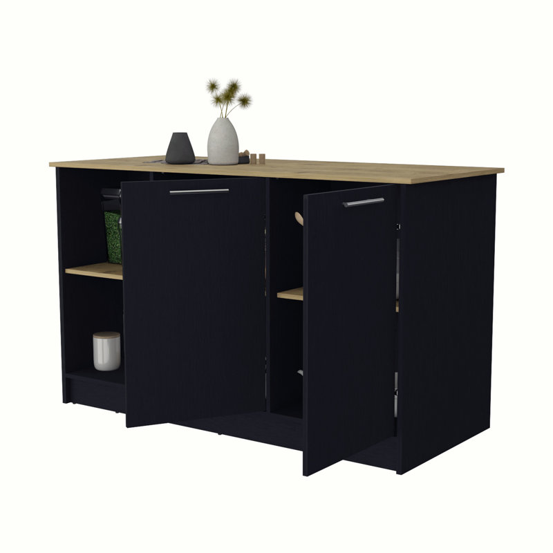 Versatile Kitchen Island with Abundant Storage and Stylish Workspace for Efficient Cooking, Natural/Black