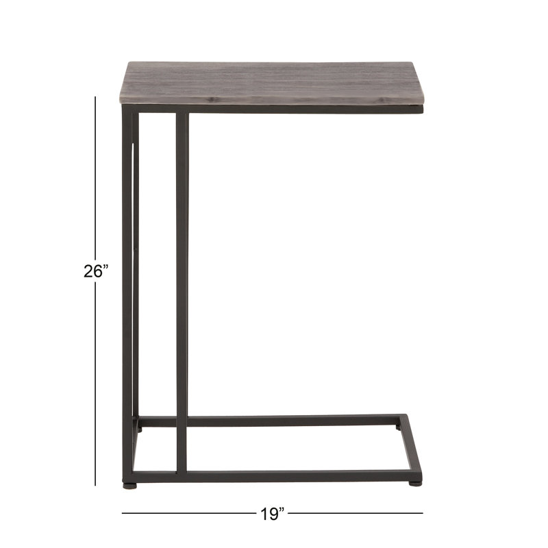 Canna Metal C-Shaped Side End Accent Table with Metal Base, Black, Gray